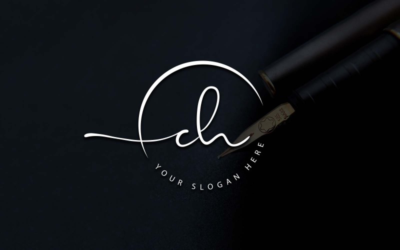 Design del logo della lettera CH in stile studio di calligrafia