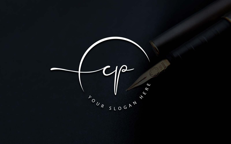 Design del logo della lettera CP in stile studio di calligrafia