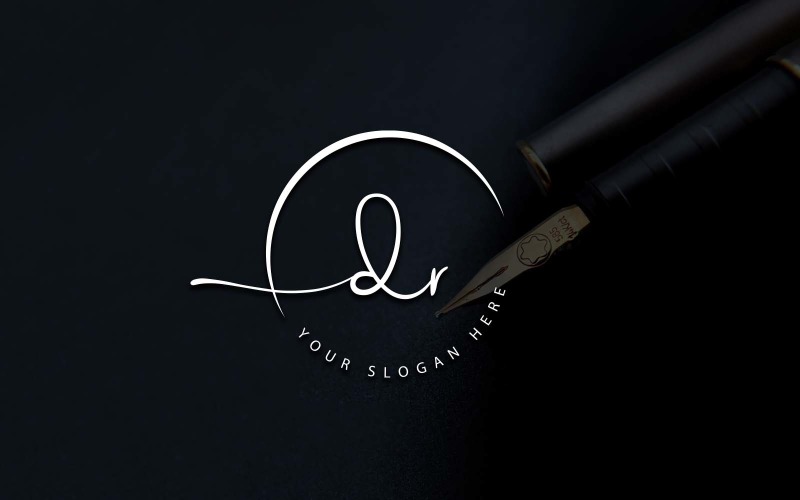 Design del logo della lettera DR in stile studio di calligrafia