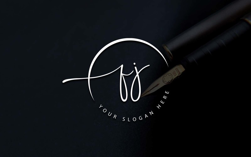 Modern Wedding Monogram, FJ Initials Logo – Elegant Quill