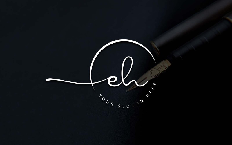 Design del logo della lettera EH in stile studio di calligrafia