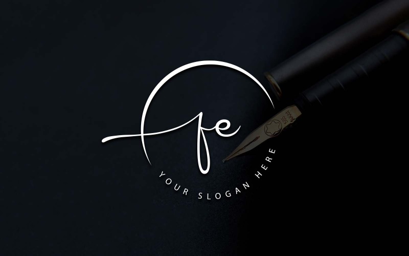 Design del logo della lettera FE in stile studio di calligrafia