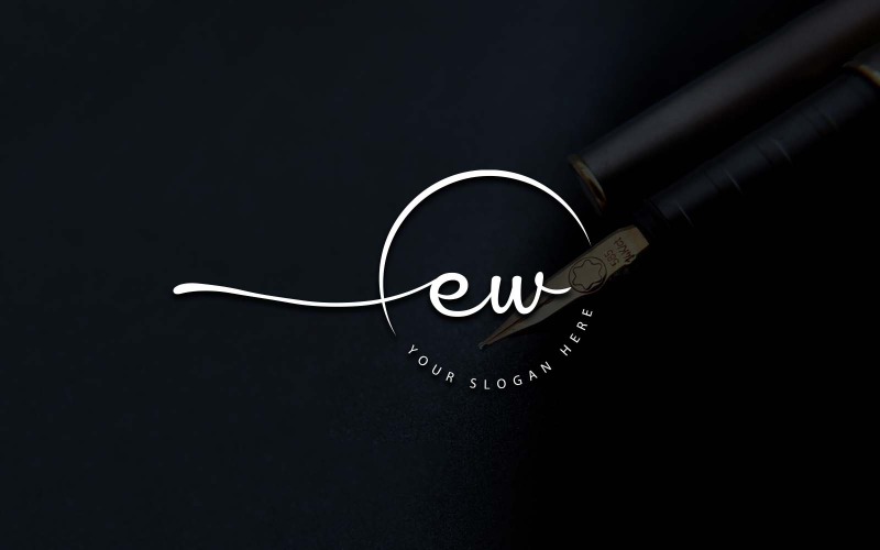 Diseño de logotipo de letra EW estilo estudio de caligrafía