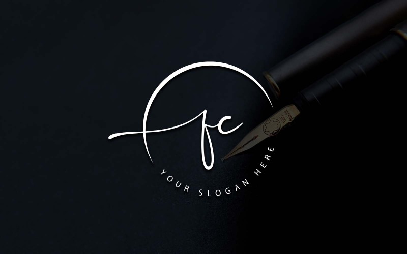 Kalligrafie Studio stijl FC brief Logo ontwerp