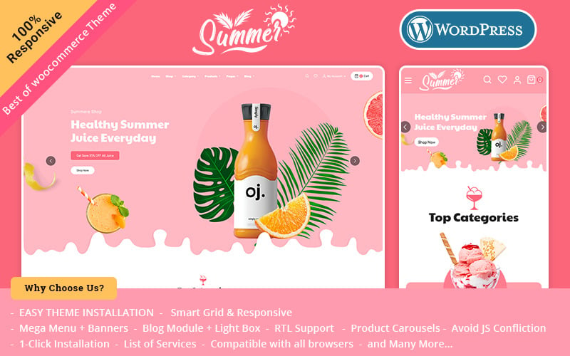 Лето — тема WooCommerce для соков, коктейлей, мороженого и смузи