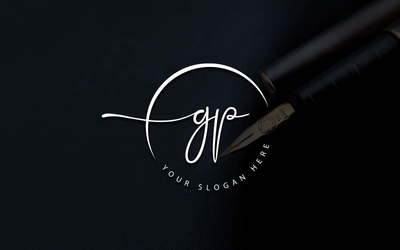 Design de logotipo de letra GP estilo estúdio de caligrafia