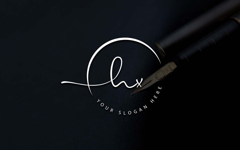 Design de logotipo de letra HX estilo estúdio de caligrafia