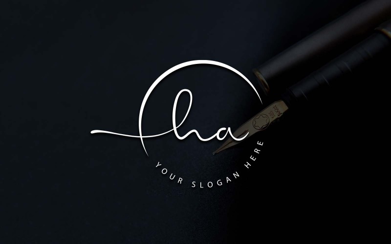 Design del logo della lettera HA in stile studio di calligrafia