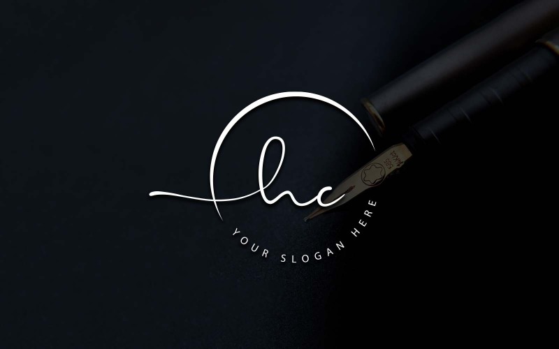 Design del logo della lettera HC in stile studio di calligrafia