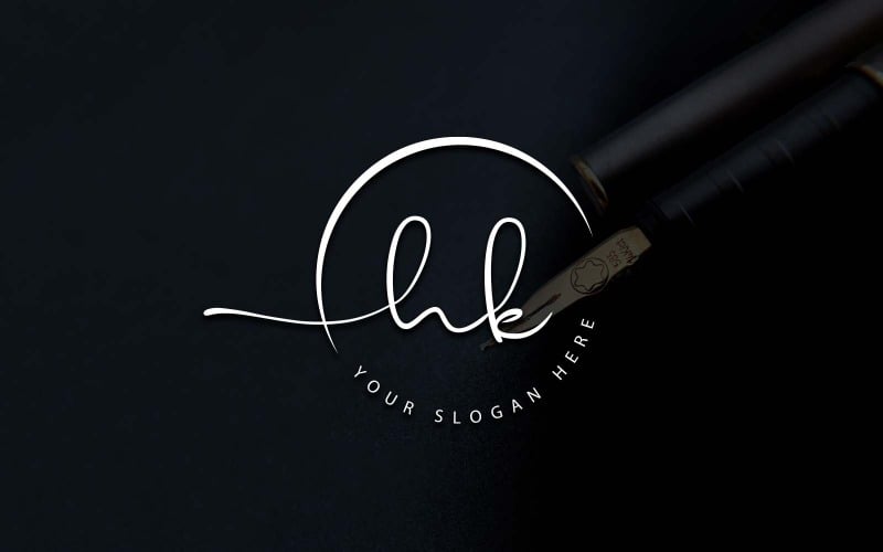 Design del logo della lettera HK in stile studio di calligrafia