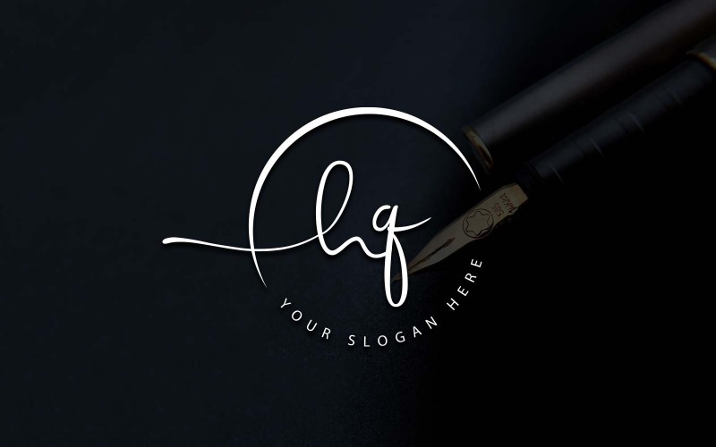 Design del logo della lettera HQ in stile studio di calligrafia