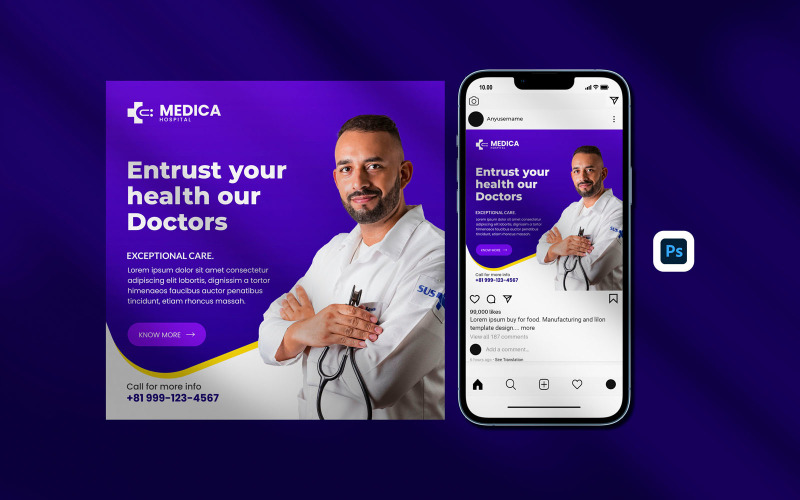 Modèle de publications Instagram - Modèle de flyer de médias sociaux médicaux