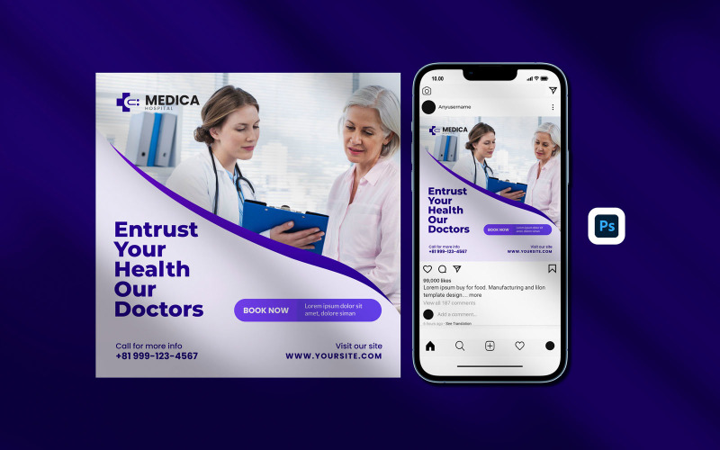 Modello di post di Instagram: banner web per post di social media sanitari medici