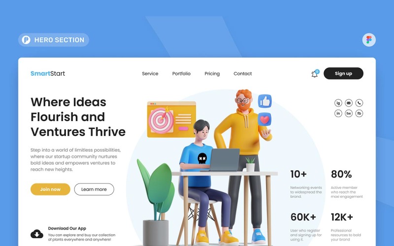 SmartStart - Modèle Figma de la section Héros de la communauté de démarrage