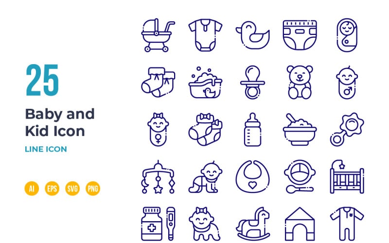 Baby and Kid icon set in line style design
