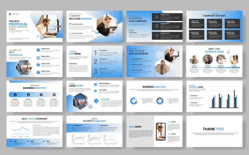 Portafolio de negocios de PowerPoint de negocios corporativos vectoriales, diseño de perfiles, informe de proyecto