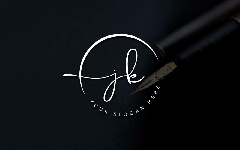 Design del logo della lettera JK in stile studio di calligrafia