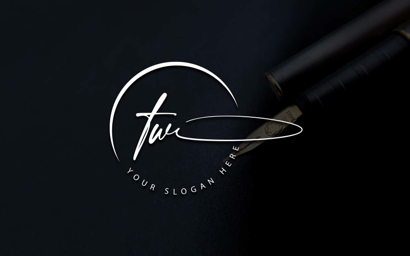 Diseño de logotipo de letra TW estilo estudio de caligrafía