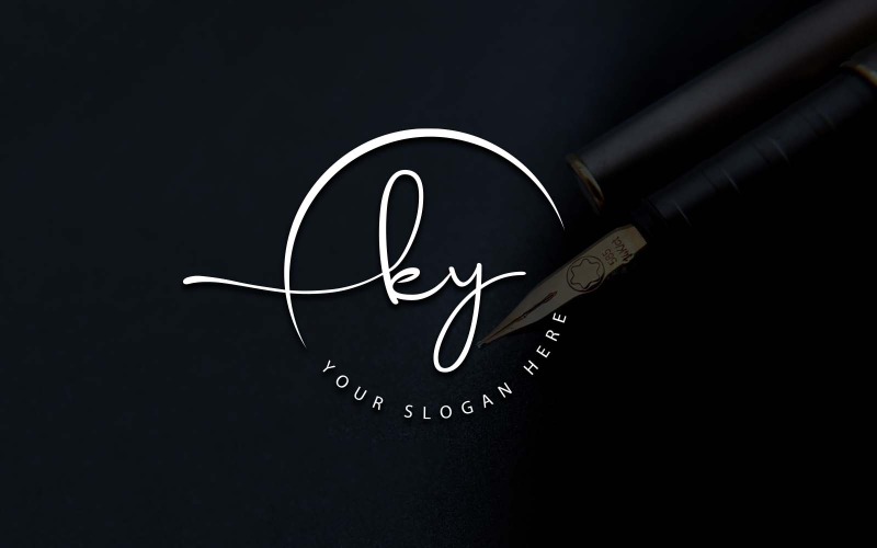 Design de logotipo de letra KY estilo estúdio de caligrafia