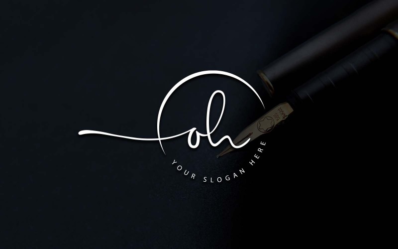 Design del logo della lettera OH in stile studio di calligrafia