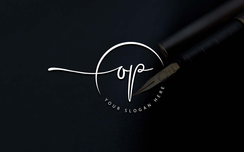 Design del logo della lettera OP in stile studio di calligrafia