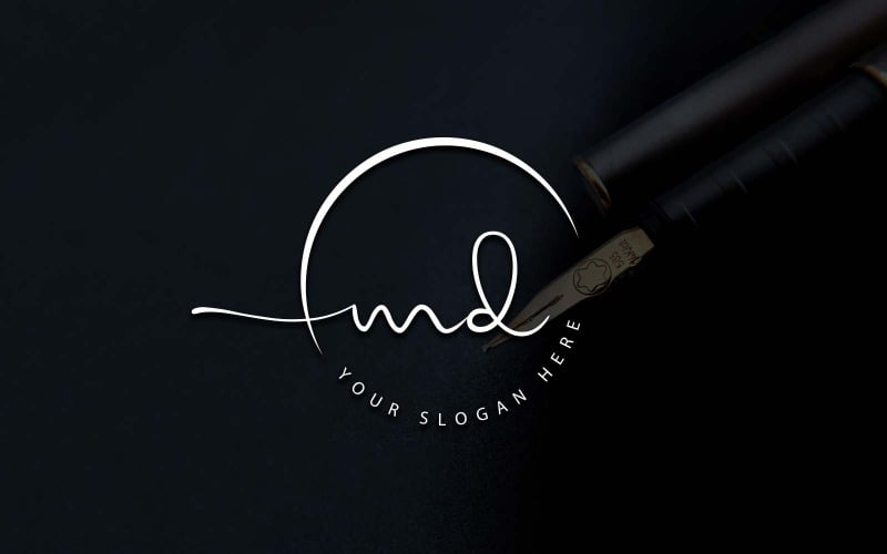Kalligrafie Studio stijl MD brief Logo ontwerp