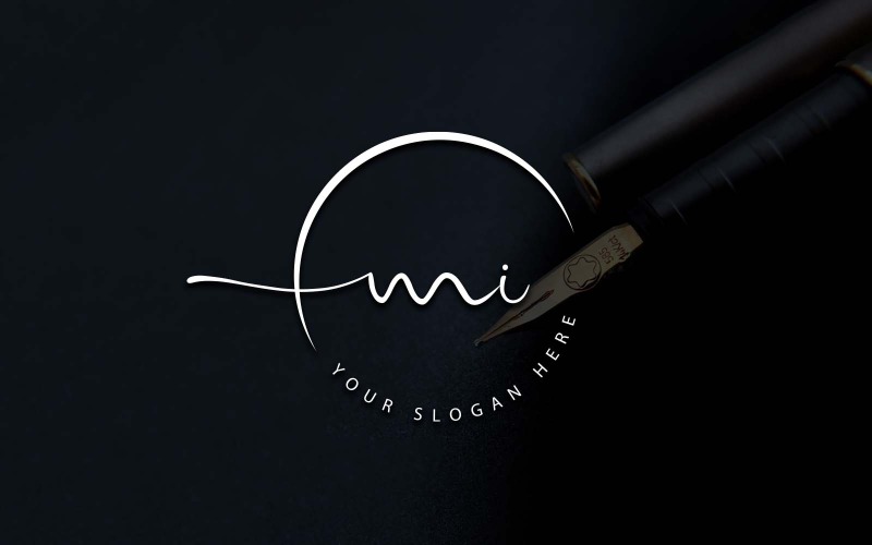 Kalligrafie Studio stijl MI brief Logo ontwerp
