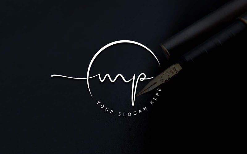 Kalligrafie Studio stijl MP brief Logo ontwerp