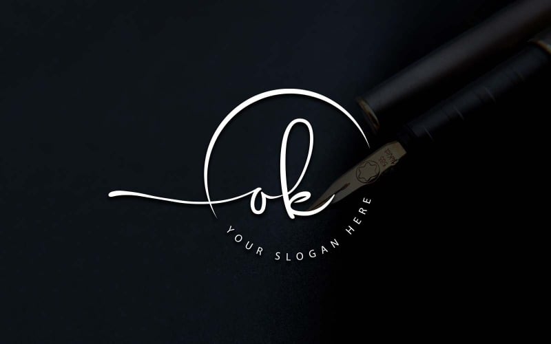 Kalligrafie Studio stijl OK brief Logo ontwerp