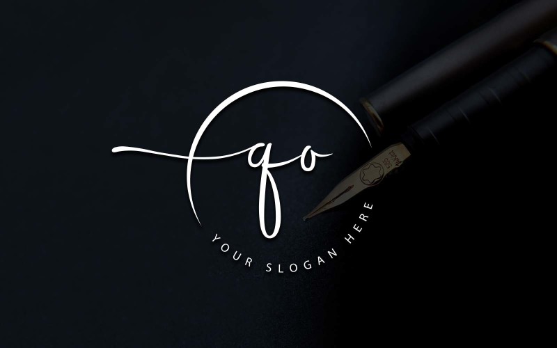 Calligraphy Studio Style QO Letter Logo Design