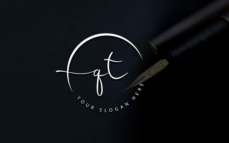 Calligraphy Studio Style QT Letter Logo Design