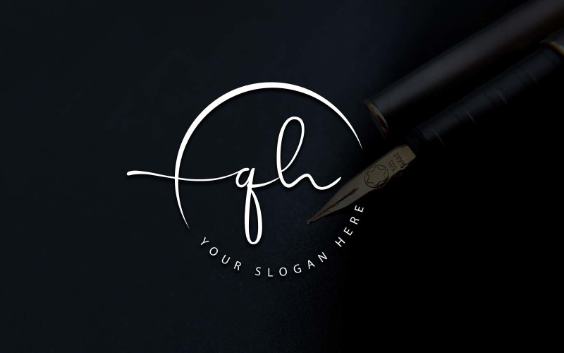 Création de logo de lettre QH de style studio de calligraphie