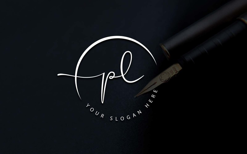 Design del logo della lettera PL in stile studio di calligrafia