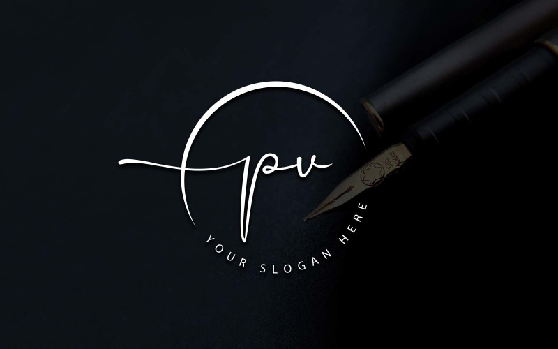 Дизайн логотипа PV Letter Studio в стиле каллиграфии