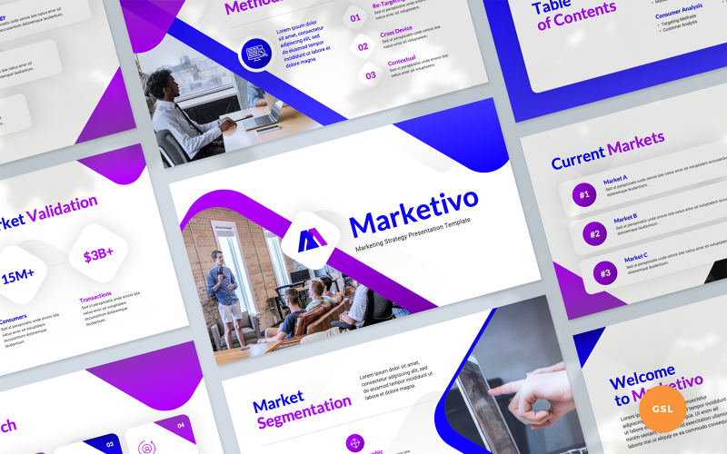 Marketivo - Modelo de Apresentação de Estratégia de Marketing Google Slides