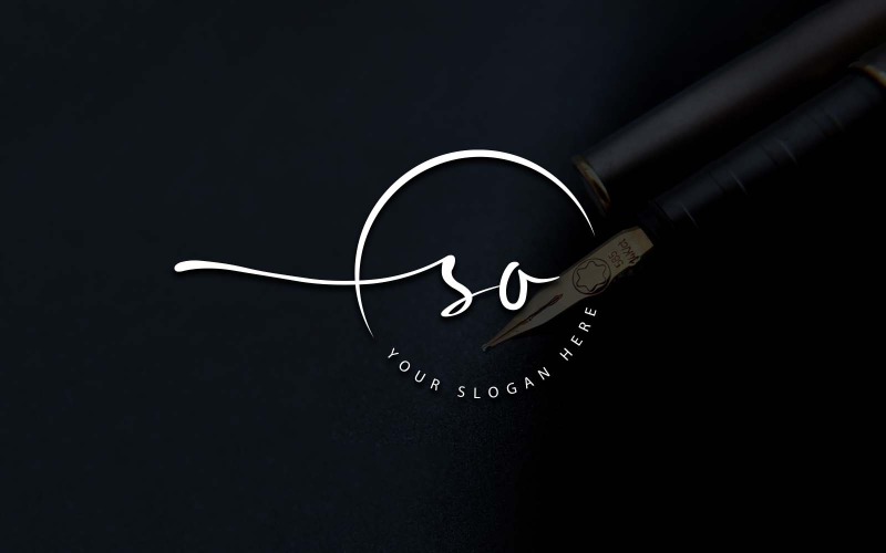 Design de logotipo de letra SO estilo estúdio de caligrafia