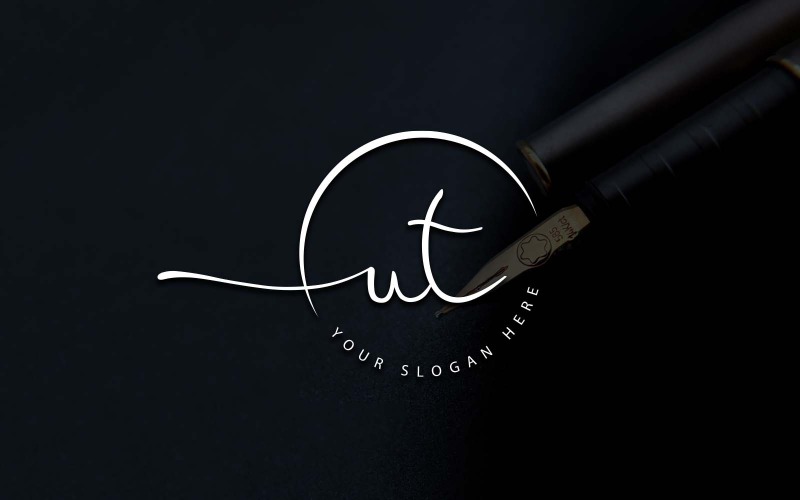 Design de logotipo de letra UT estilo estúdio de caligrafia
