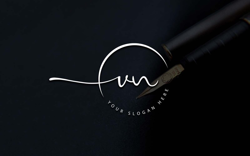 Design del logo della lettera VN in stile studio di calligrafia