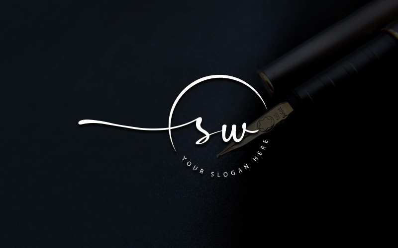 Diseño de logotipo de letra SW estilo estudio de caligrafía