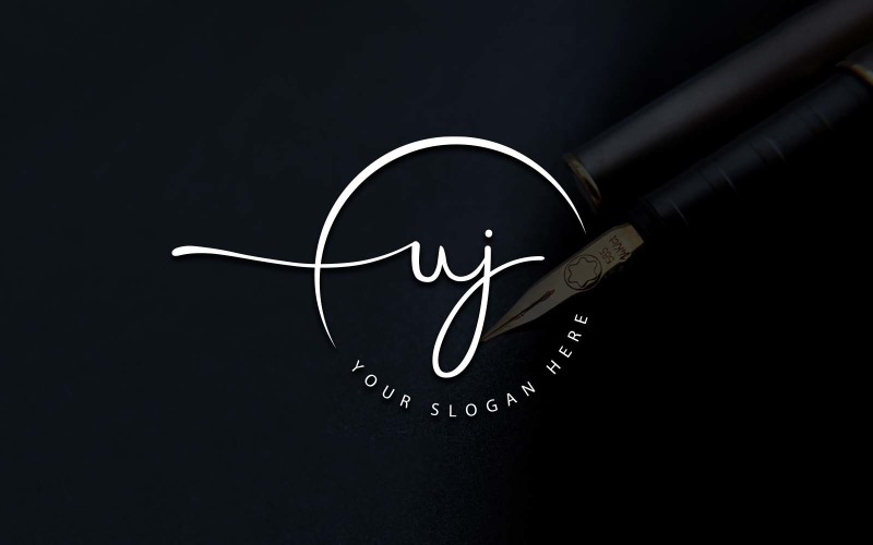 Kalligrafie Studio stijl UJ brief Logo ontwerp
