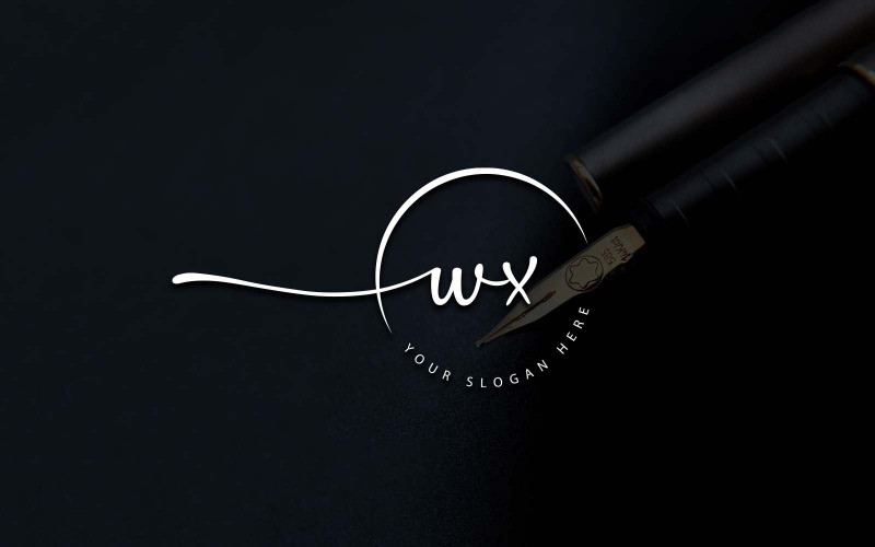 Design de logotipo de letra WX estilo estúdio de caligrafia