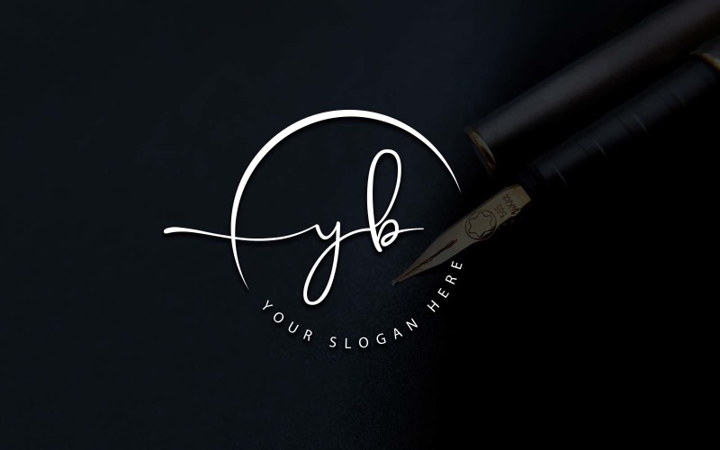 Design de logotipo de letra YB estilo estúdio de caligrafia