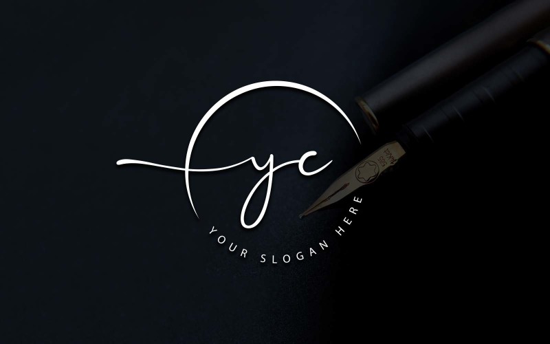 Design de logotipo de letra YC estilo estúdio de caligrafia