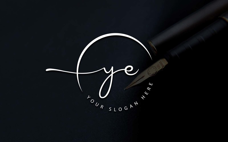 Design de logotipo de letra YE estilo estúdio de caligrafia