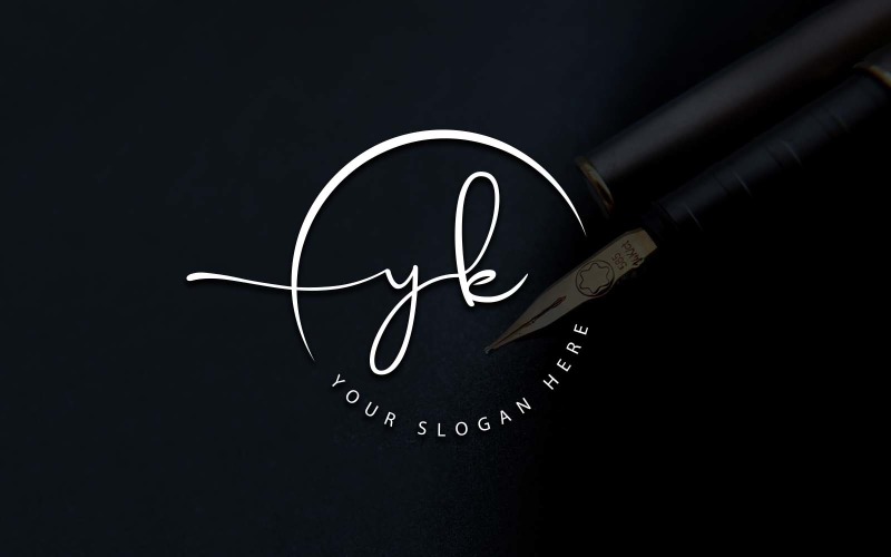 Design de logotipo de letra YK estilo estúdio de caligrafia