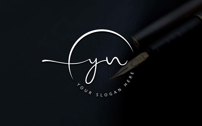 Design de logotipo de letra YN estilo estúdio de caligrafia