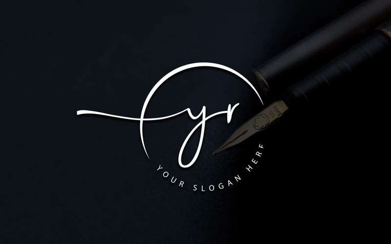 Design de logotipo de letra YR estilo estúdio de caligrafia