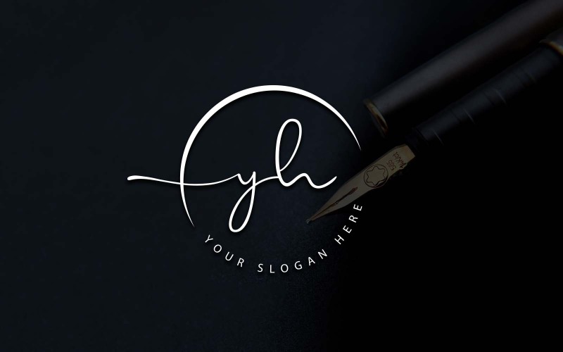Design del logo della lettera YH in stile studio di calligrafia