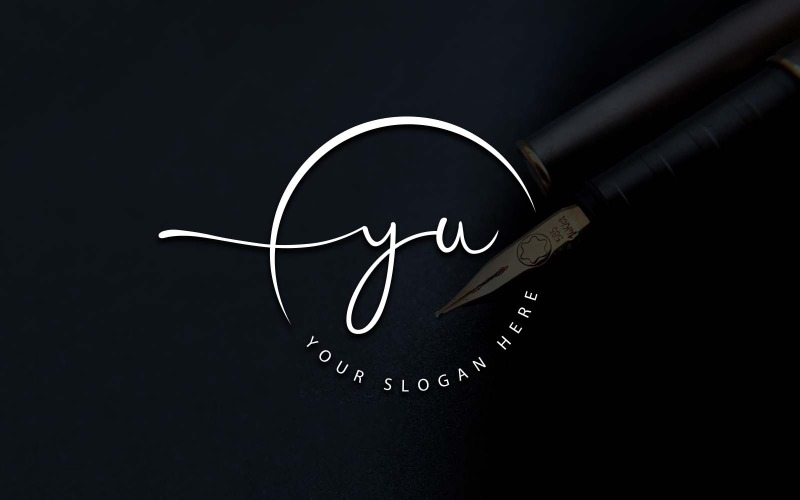 Design del logo della lettera YU in stile studio di calligrafia
