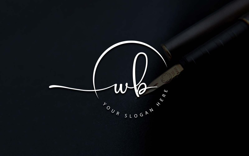 Kalligrafie Studio stijl WB brief Logo ontwerp